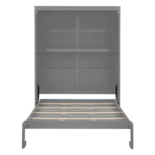 Queen Size Murphy Bed Wall Bed with Sofa Foldable Hideaway Cabinet Bed Frame White V23200