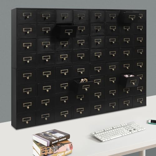 Vintage 16-Drawer Wooden Desktop Organizer with Iron Label Holders N538