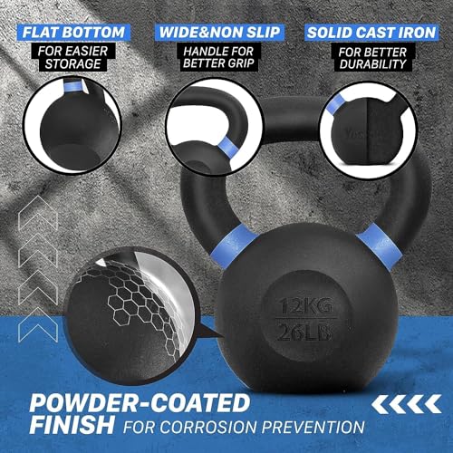 Yes4All Powder Coated Cast Iron Kettlebell Weight Set for Home Gym N15817