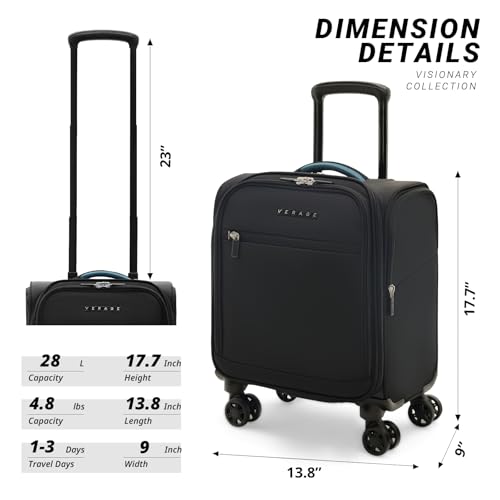 Verage Under Seat Luggage with Wheels, Softside Spinner Carry On, Navy 14-Inch A51804