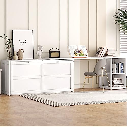 Queen Size Solid Pine Murphy Bed Chest with Charging Station and Storage Drawer K498