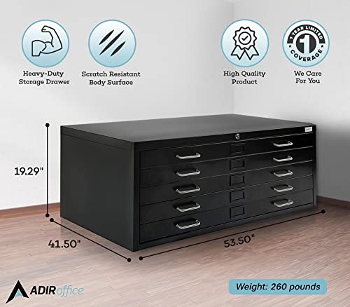 AdirOffice Flat File Cabinet 5-Drawer Blueprint Storage, Black G24063