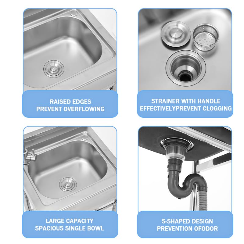 Stainless Steel Utility Sink with Faucet, Single Bowl, Free Standing D375