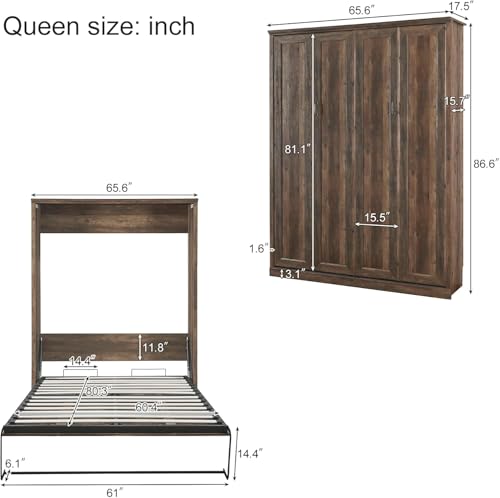 MERITLINE Queen Murphy Bed with Storage Bookcase and Charging Station E996