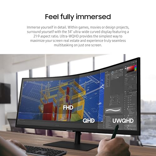 SAMSUNG Viewfinity S65UA 34-Inch Ultrawide QHD Curved Monitor, 100Hz, USB-C, Black B208