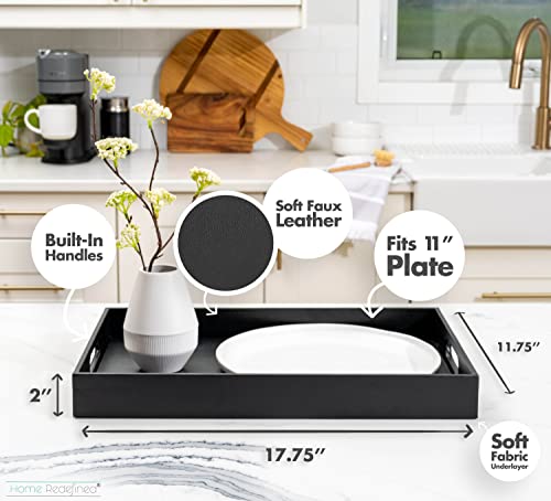 White Marble Faux Leather Decorative Tray with Handles D972626