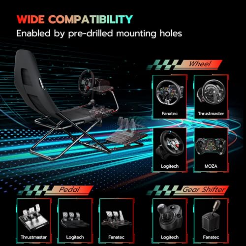 ARES WING Foldable Racing Simulator Cockpit with Seat, Compatible with Fanatec, Thrustmaster, Logitech, Moza P1582