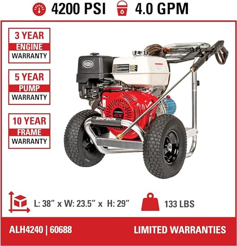 Simpson Cleaning 4200 PSI Gas Pressure Washer, 4.0 GPM, Honda GX390 Engine W2346
