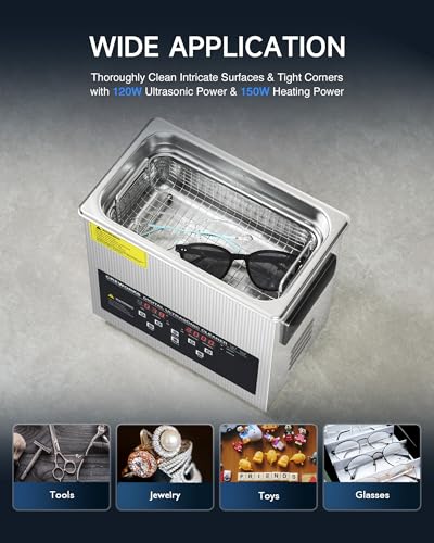 CREWORKS 3L Digital Ultrasonic Cleaner with Degas & Gentle Modes, 120W R572