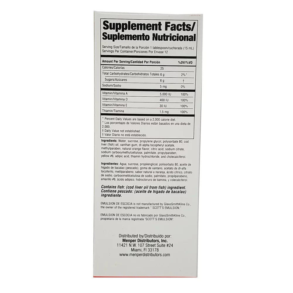Emulsion De Escocia Cod Liver Oil Supplement, Orange Flavored, 6.5 fl oz, Pack of 3 H7465