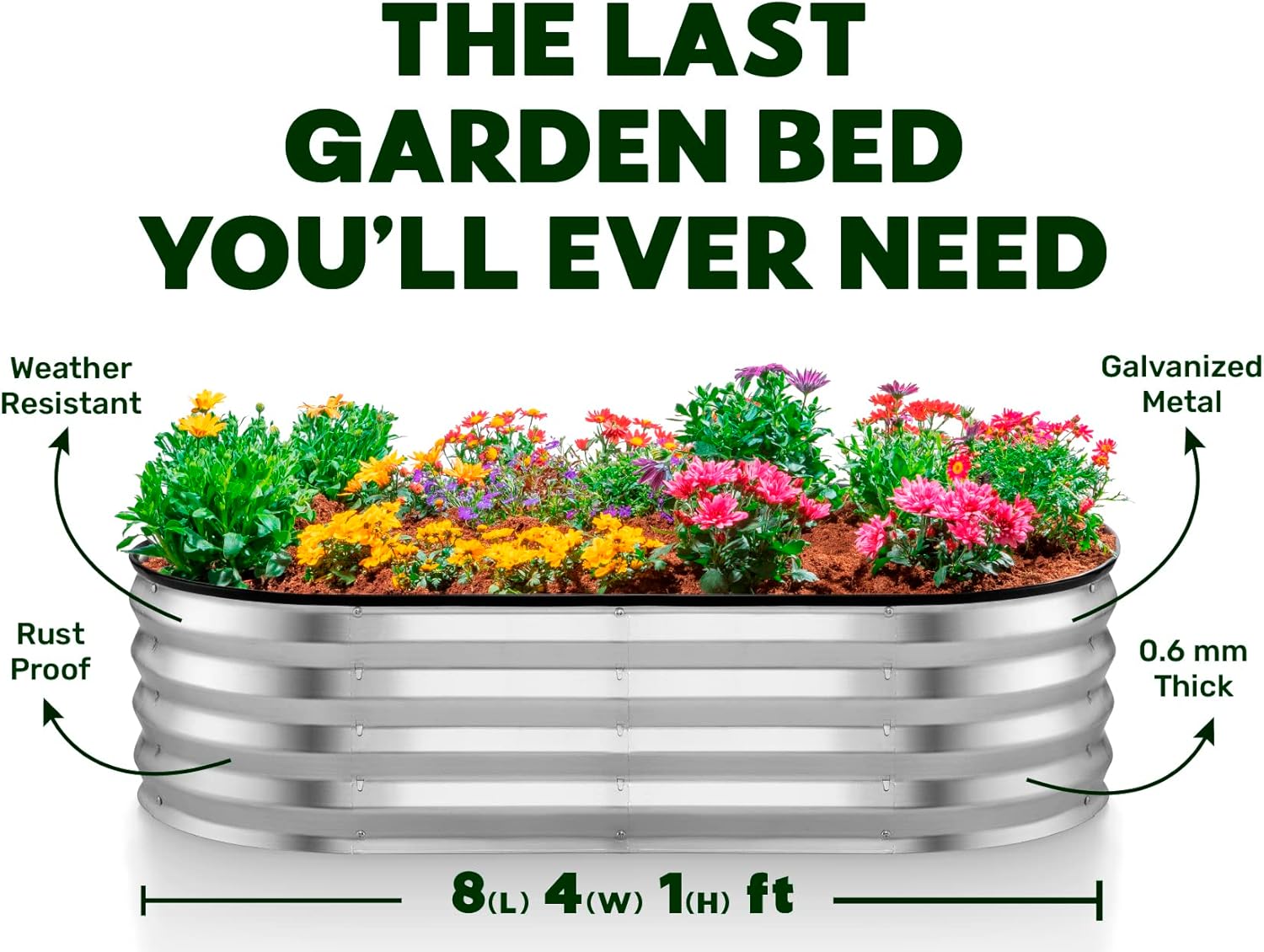 Galvanized Raised Garden Bed 8x4x1 ft Outdoor Metal Planter Box F530875