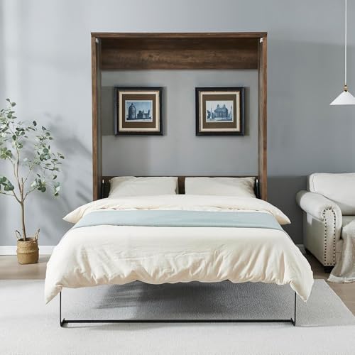 MERITLINE Queen Murphy Bed with Storage Bookcase and Charging Station E996