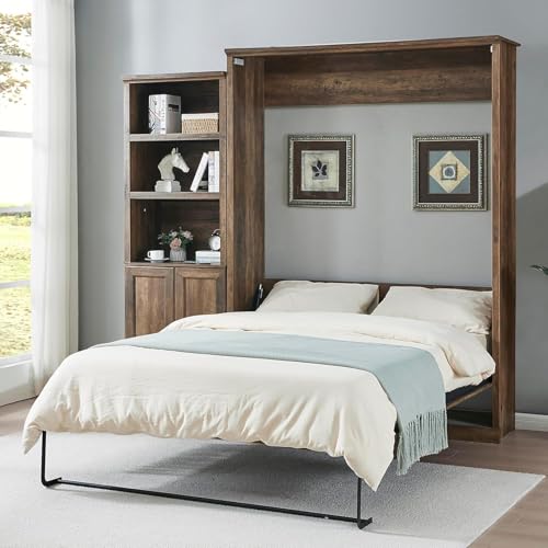 MERITLINE Queen Murphy Bed with Storage Bookcase and Charging Station E996