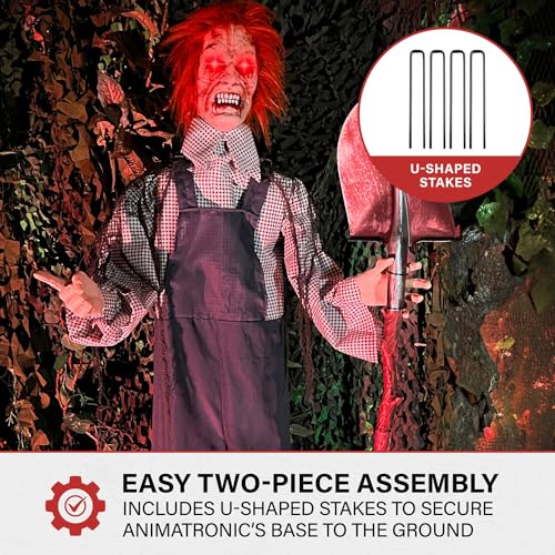 Haunted Hill Farm 5.25-ft Standing Gravekeeper Animatronic with Red LED Eyes and Sound Effects X9371