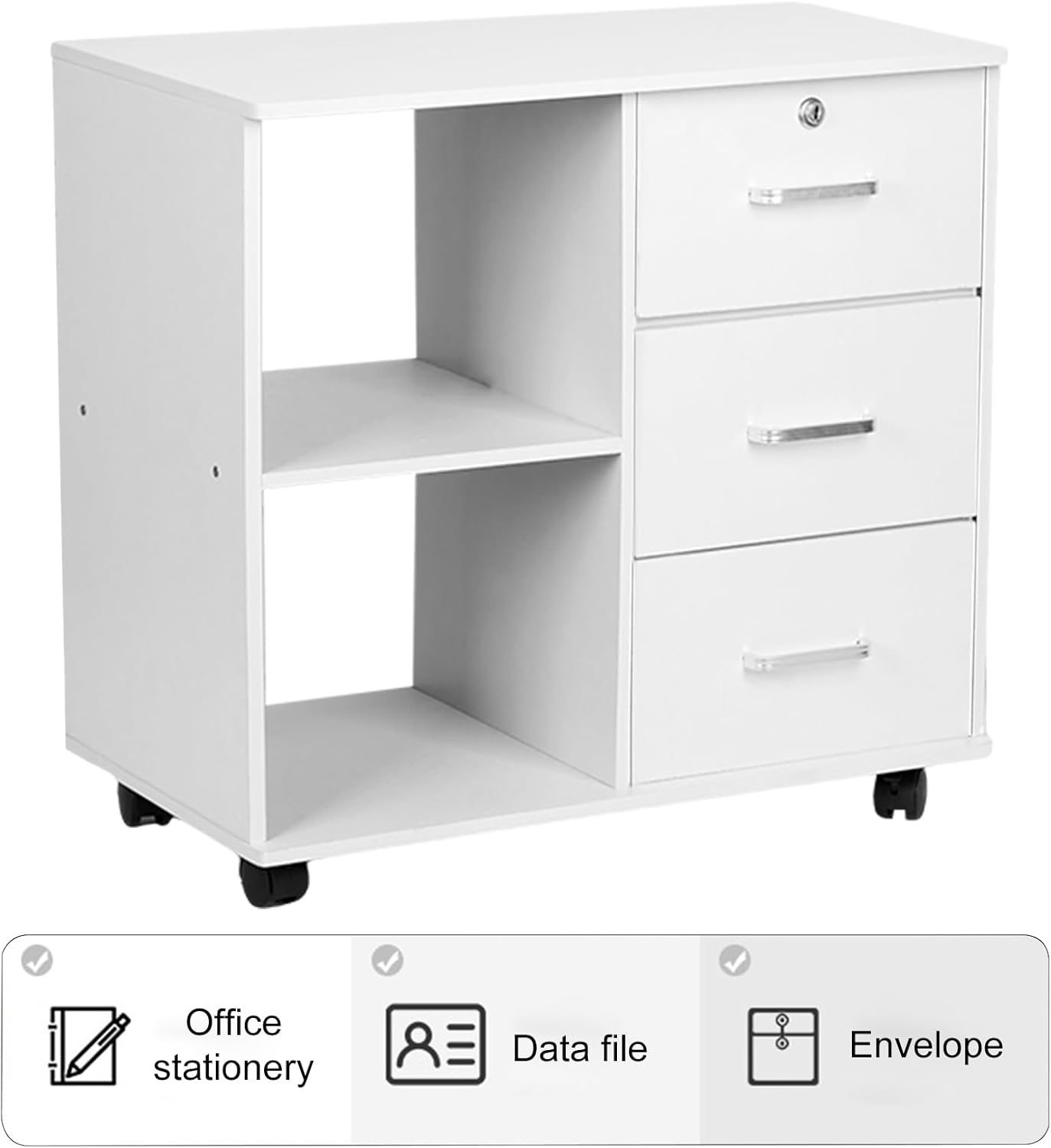 White Office Storage Cabinet with Shelves and 3 Drawers G70998