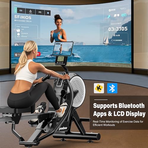 pooboo Rowing Machine for Home, Dual Wind & Magnetic Resistance, Foldable, 400 LB Capacity L3944