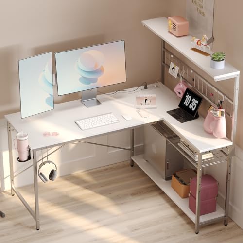 Bestier 42 L Gaming Desk with Power Outlets, LED Lights and Shelves D8630