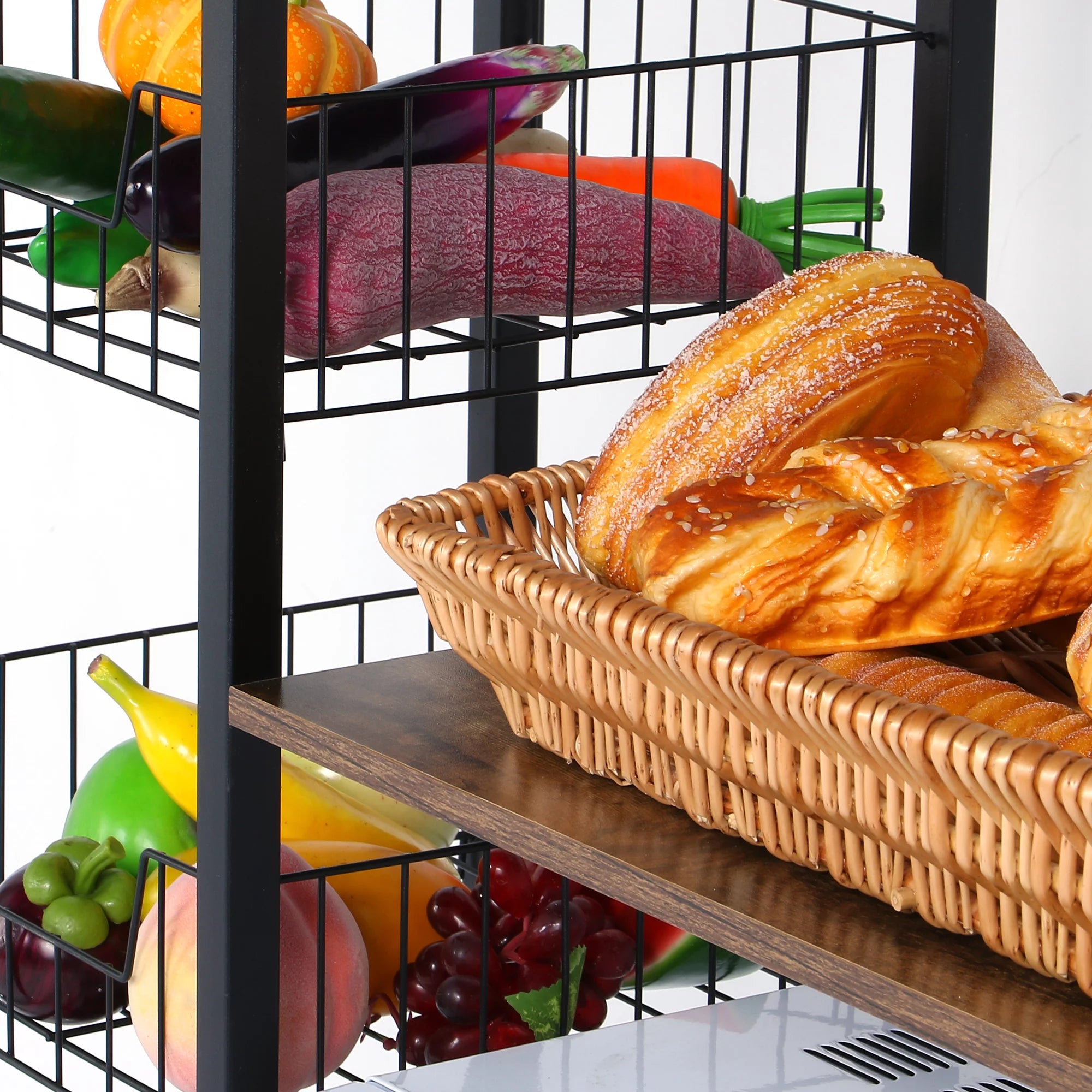 NAIYUFA 5-Tier Kitchen Bakers Rack with Cabinet, Wood Brown G3977