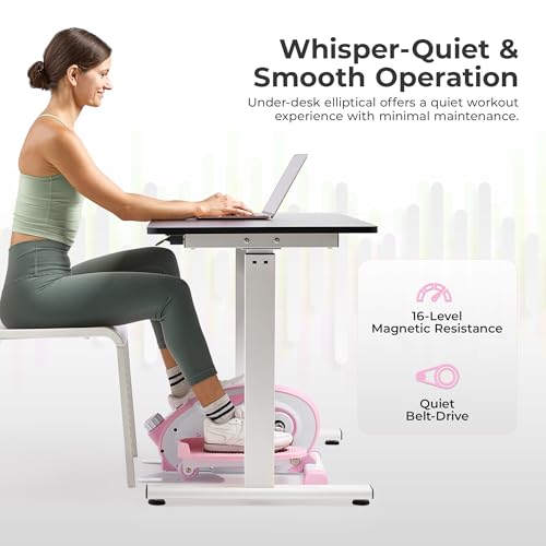 Sunny Health & Fitness Under Desk Elliptical Exerciser, Magnetic, Pink V916