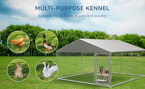 Large Outdoor Dog Kennel Heavy Duty Galvanized Steel with Waterproof Cover V616855