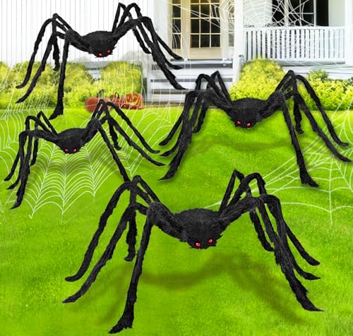 JOYIN 4 Packs Halloween Outdoor Spider Decorations, Black W76054