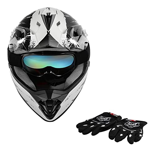 SLMOTO Dot Youth Kids Motocross Offroad Helmet with Goggles and Gloves Blue Skull D851858
