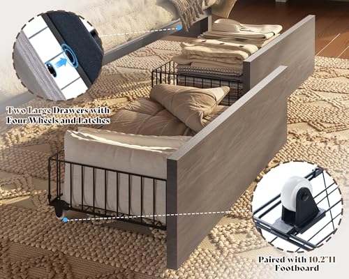 AMERLIFE King Bed Frame with Bookcase Headboard and Charging Station V4787