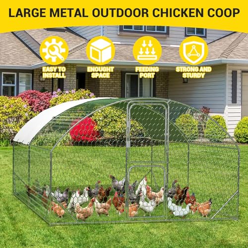 Large Metal Chicken Coop with Run Walk-in Poultry Cage Outdoor Backyard Farm I98427