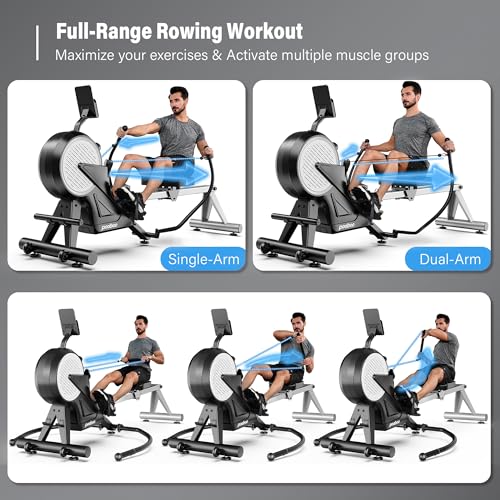 pooboo Rowing Machine for Home, Dual Wind & Magnetic Resistance, Foldable, 400 LB Capacity L3944