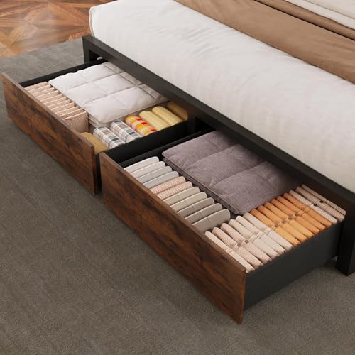 Farmhouse Full Bed Frame with Bookcase Headboard, Charging Station, Brown K11127