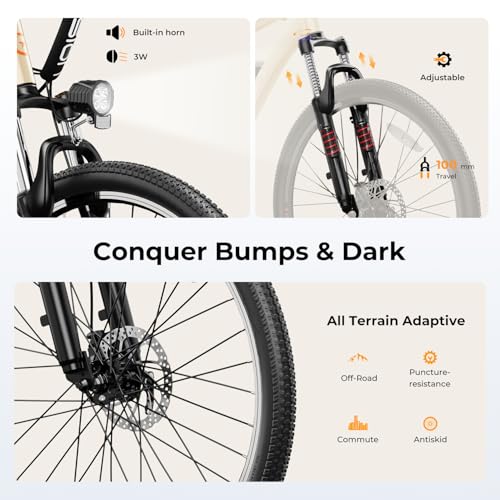 Jasion EB5 Electric Bike for Adults, 500W Brushless Motor, 40 Miles, 20 MPH, 7-Speed Y354