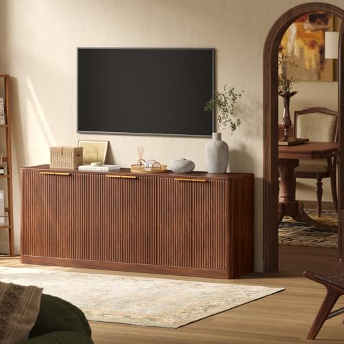 67" Fluted Oak Buffet Cabinet Sideboard with 6 Doors A1241