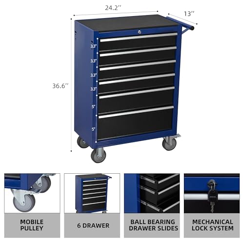 6-Drawer Rolling Tool Chest Cabinet with Wheels and Locking, Black W270288