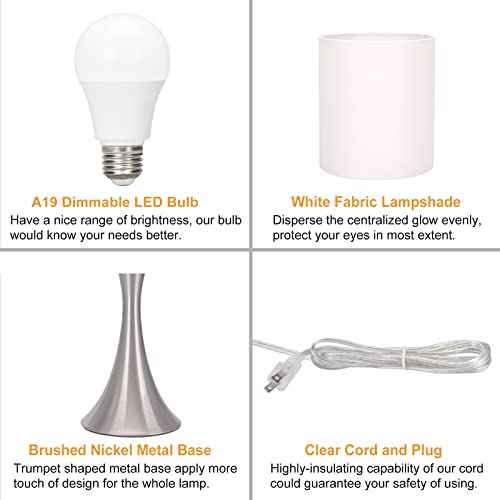 Dimmable Bedside Lamp with Touch Control, Beige Shade, LED Bulb Included S148