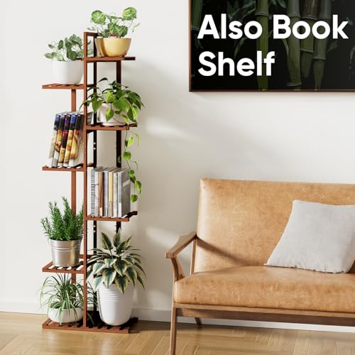 ROSSNY 48 Inch Tall 6-Tier Bamboo Plant Stand for Indoor Plants, Corner Plant Shelf, Natural W935552