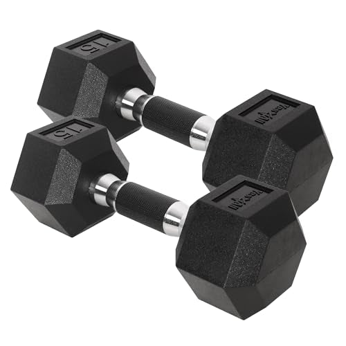 Yes4All Chrome Rubber Grip Hex Dumbbells Pair 10-30 LBS N436