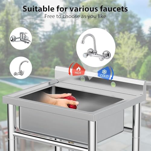 Stainless Steel Utility Sink with Faucet, Freestanding Single Bowl Y312305