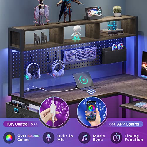 SEDETA L Shaped Gaming Desk with Power Outlet and Pegboard, Black B28201