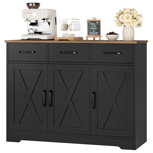 HOSTACK Modern Farmhouse Sideboard Buffet Cabinet with Barn Doors, White U8843