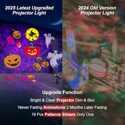 Halloween Projector Lights for Home, 2025 Upgrade with 19 HD Slides, Weather Proof W422