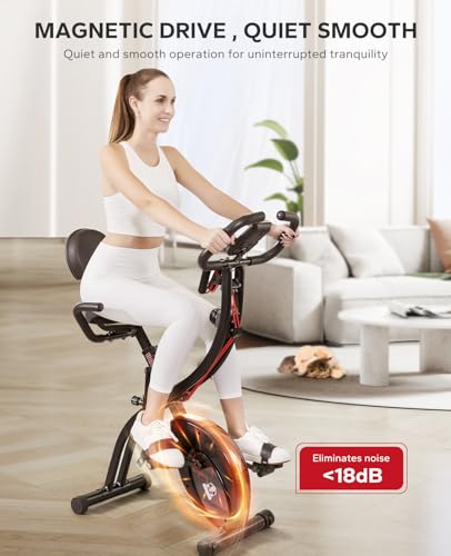 HAPBEAR Folding Exercise Bike Magnetic Stationary Bike with 8-Level Resistance and LCD Monitor F403