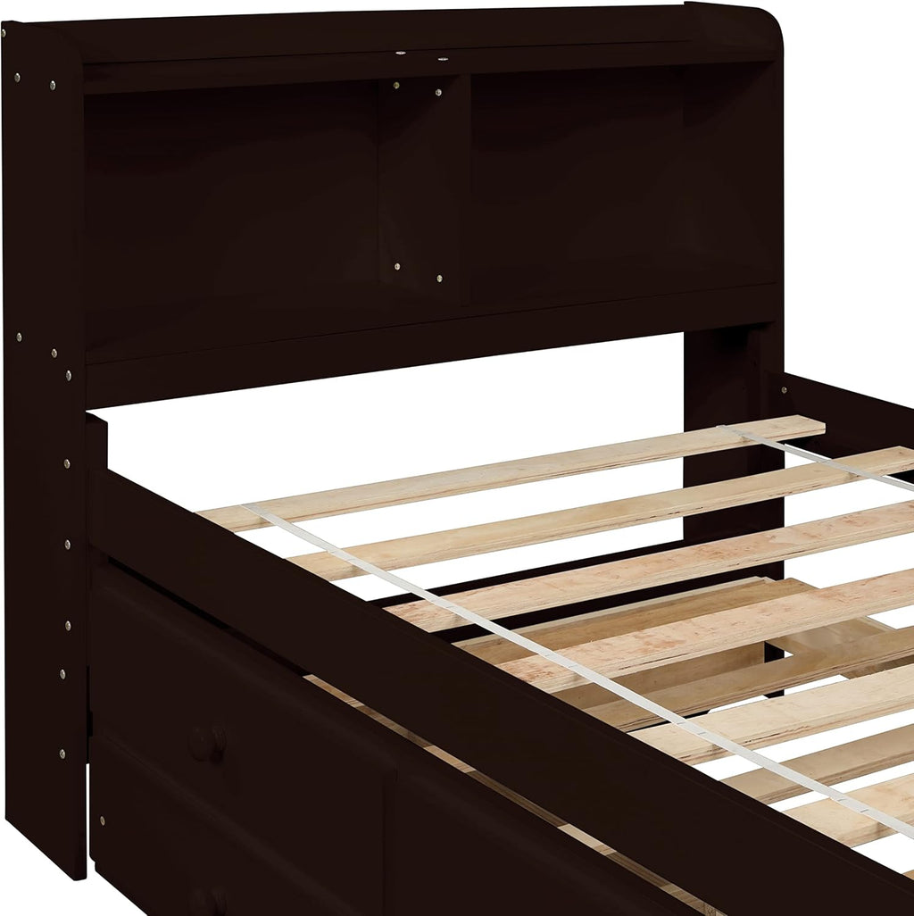 Twin Captain’s Bed with Bookcase Headboard and Trundle, Espresso K258180