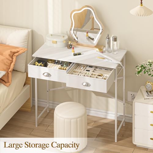 White Vanity Desk with Drawers for Kids Bedroom, 31.5 Inch J2831
