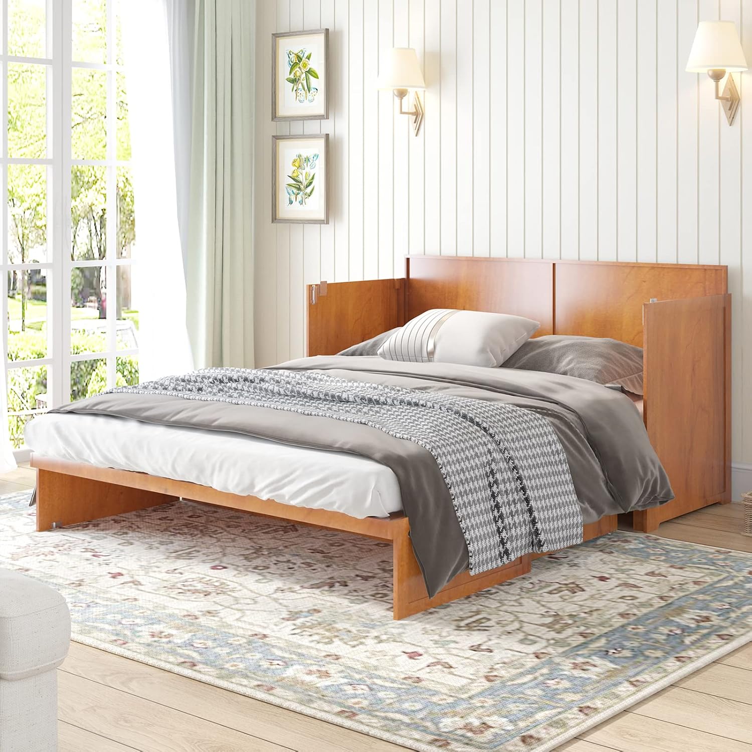 Murphy Cabinet Bed with Built-in USB Power Strip and 2 Drawers, Cherry H63614