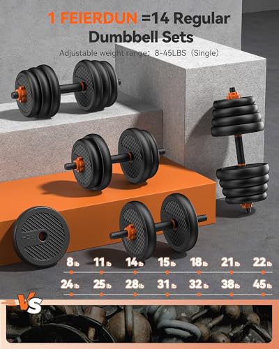 FEIERDUN Adjustable Dumbbells 5-in-1 Weight Set with Connector for Home Gym N6619