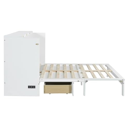 Harper & Bright Designs Queen Murphy Bed Cabinet with USB Charging Station, White D9669