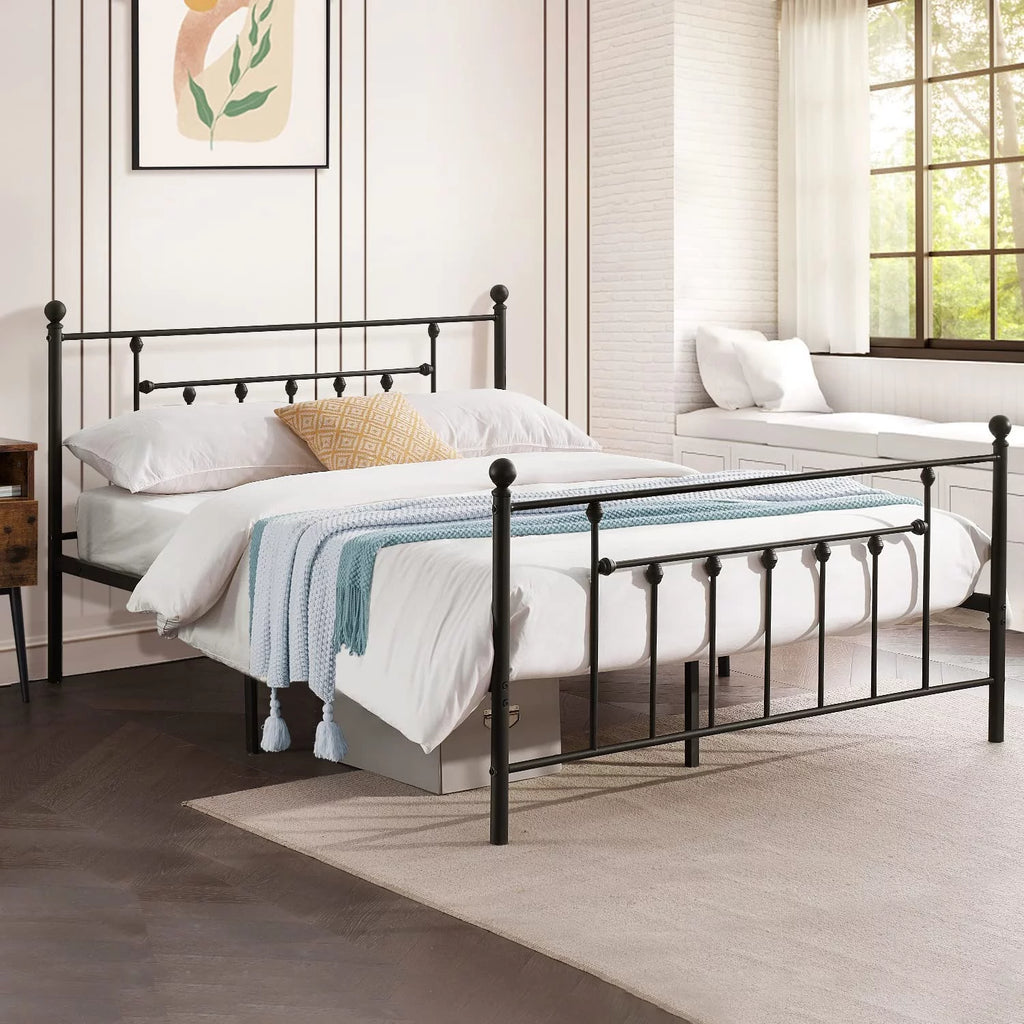 VECELO Queen Size Metal Bed Frame with Headboard and Footboard I839797