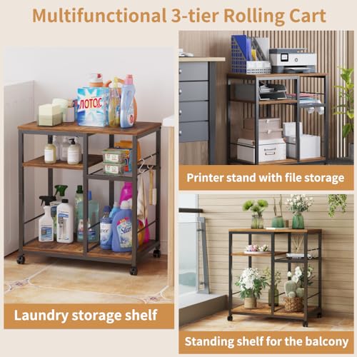 Rolling Kitchen Cart with Lockable Wheels, 4-Tier Microwave Stand W380