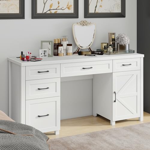 Farmhouse 61" Executive Desk with 5 Drawers and Charging Station, Pure Black W116439