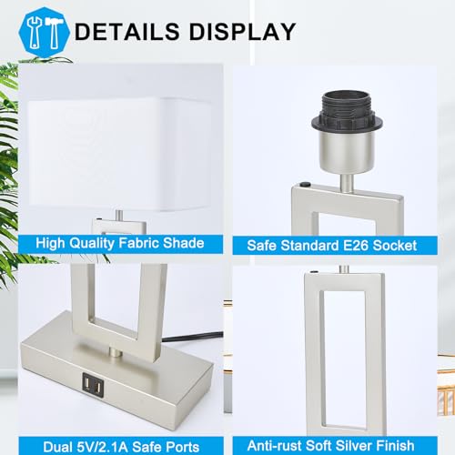 22" Touch Control Table Lamps with USB Ports, Dimmable, Gold & White V1178